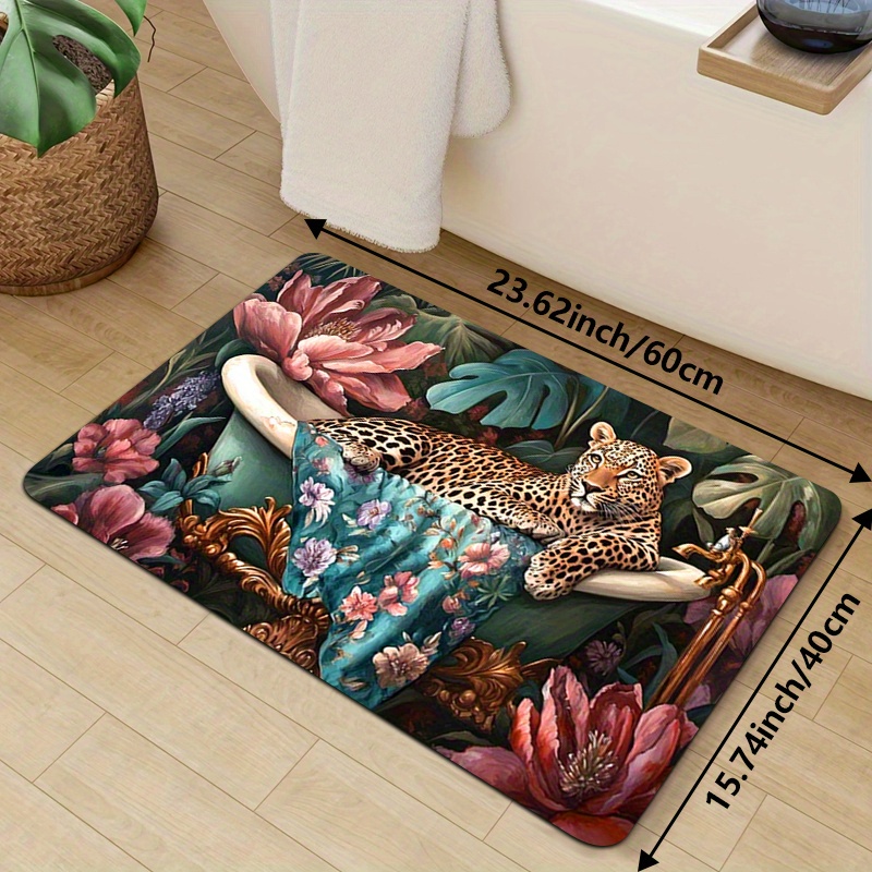 Elegant Leopard Design Bathroom Mat with Floral Patterns - Image 4