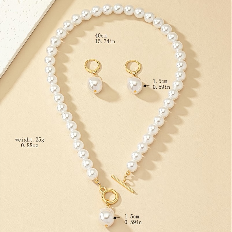 French Vintage Irregular Baroque Pearl Earrings Necklace Set - Image 5