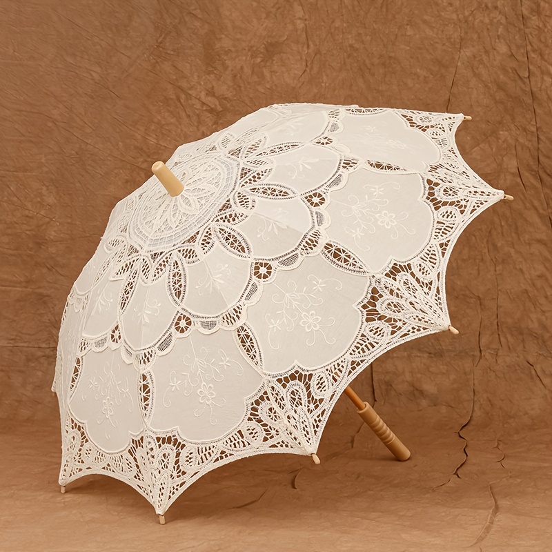 Elegant Embroidered Lace Umbrella for White Wedding Dress - Image 2