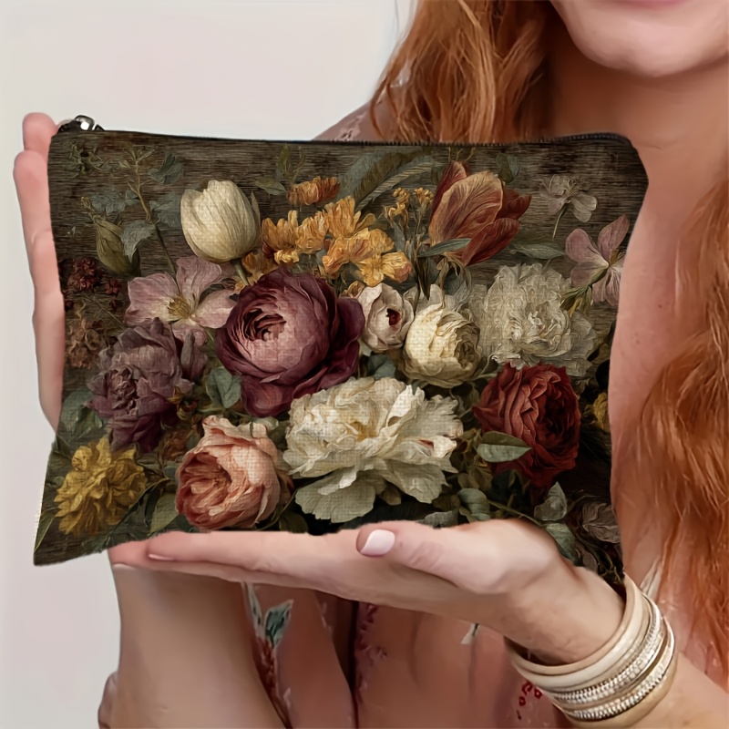 Elegant Roses Floral Makeup Organizer Bag + free gift