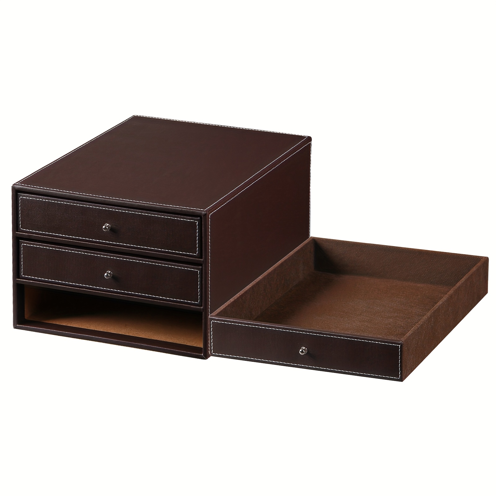 3 Interlayers, PU Leather Stackable Desktop Storage Drawer/Office Drawer Storage - Image 7