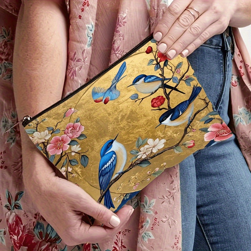 Upgraded Large Capacity Floral And Bird Pattern Fabric Makeup Pouch + free gift - Image 6
