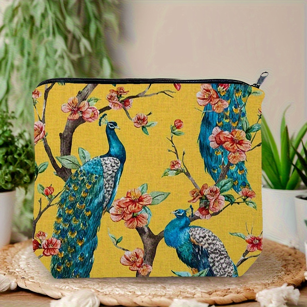 Makeup Bag Featuring Peacock And Cherry Blossom Designs + free gift