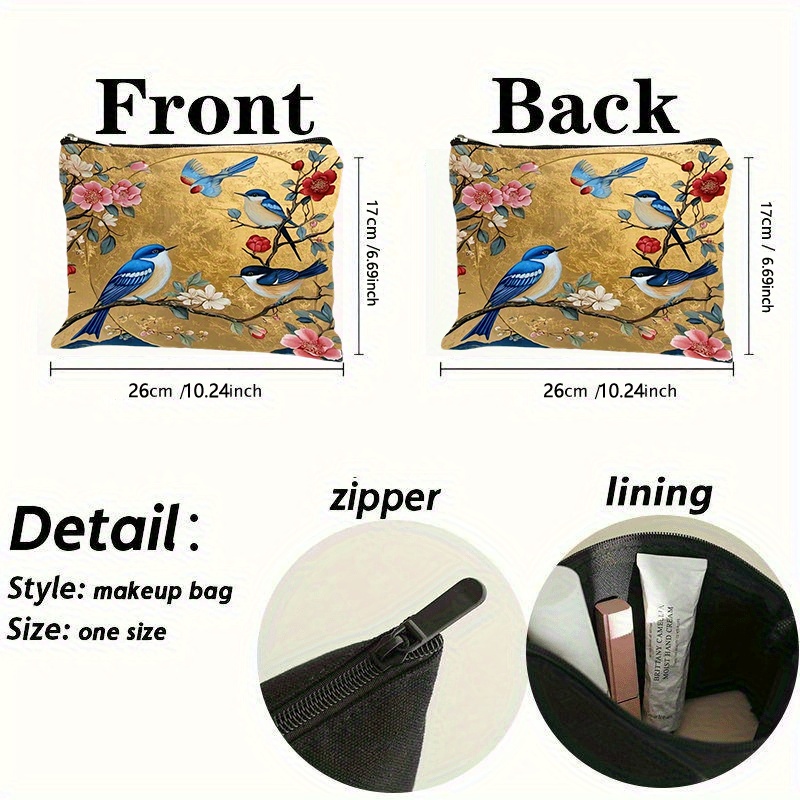 Upgraded Large Capacity Floral And Bird Pattern Fabric Makeup Pouch + free gift - Image 5