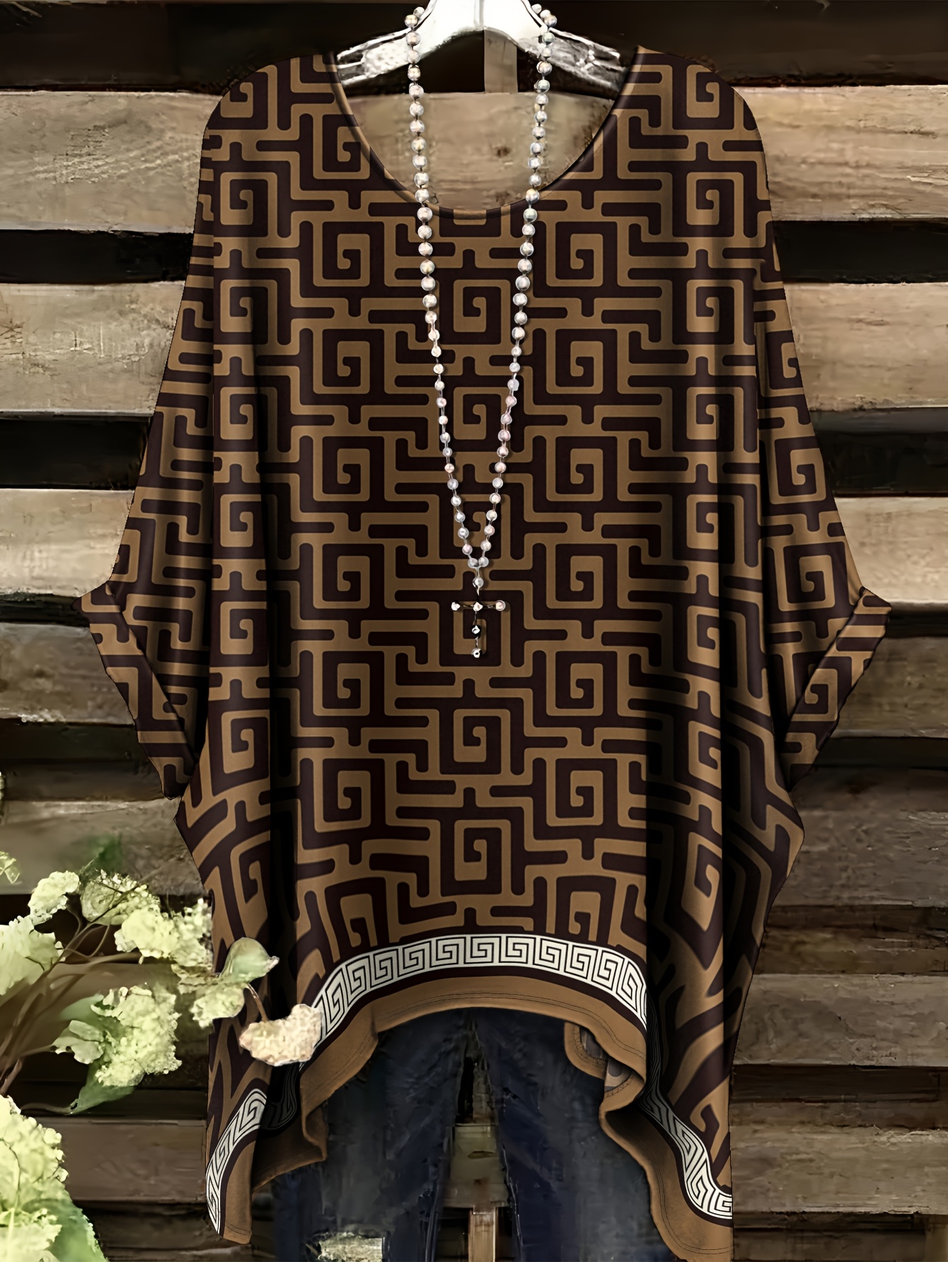 Plus Size Casual Comfortable Full-Length Brown Regular Print