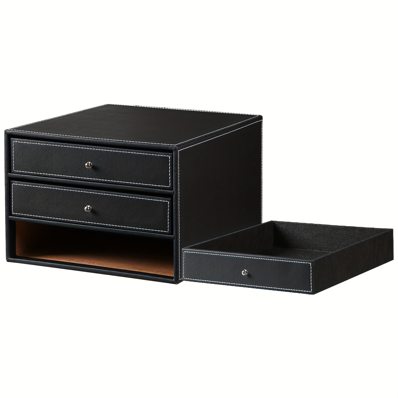 3 Interlayers, PU Leather Stackable Desktop Storage Drawer/Office Drawer Storage - Image 6