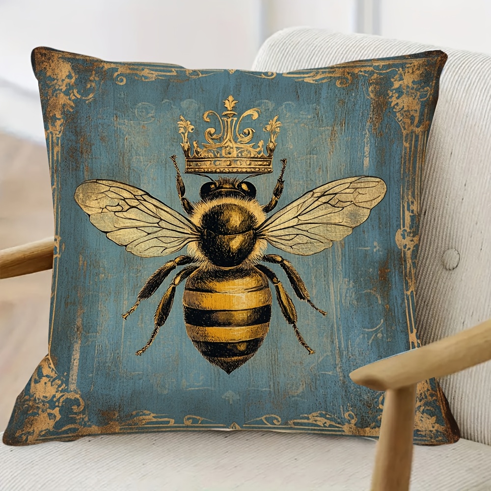 Classic Bee & Crown Design Decorative Pillowcase - Image 4