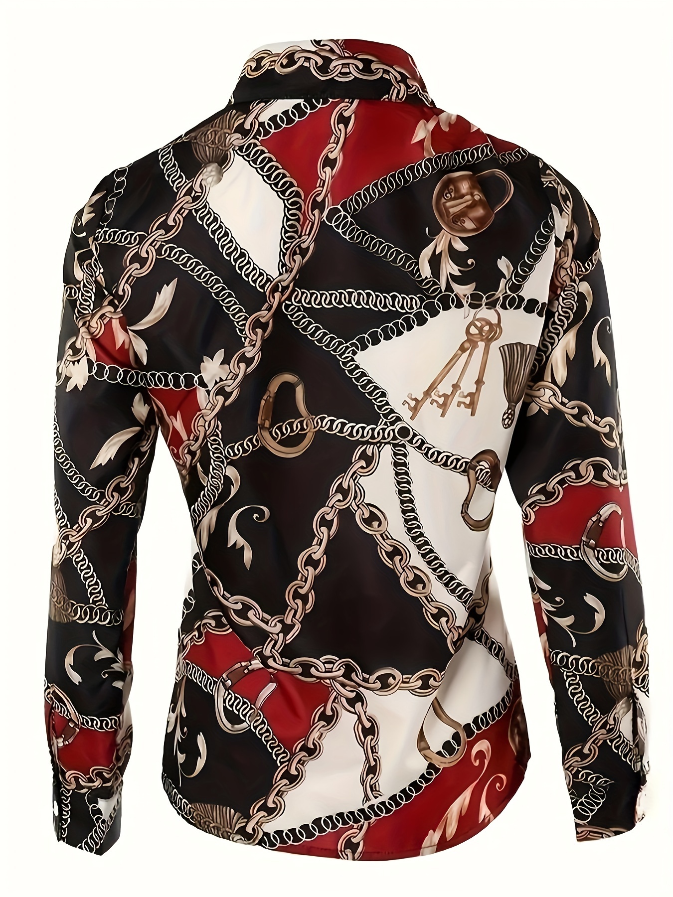 Elegant Chain Print Long Sleeve Button-Down Shirt - Image 3