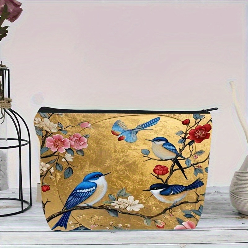 Upgraded Large Capacity Floral And Bird Pattern Fabric Makeup Pouch + free gift - Image 2