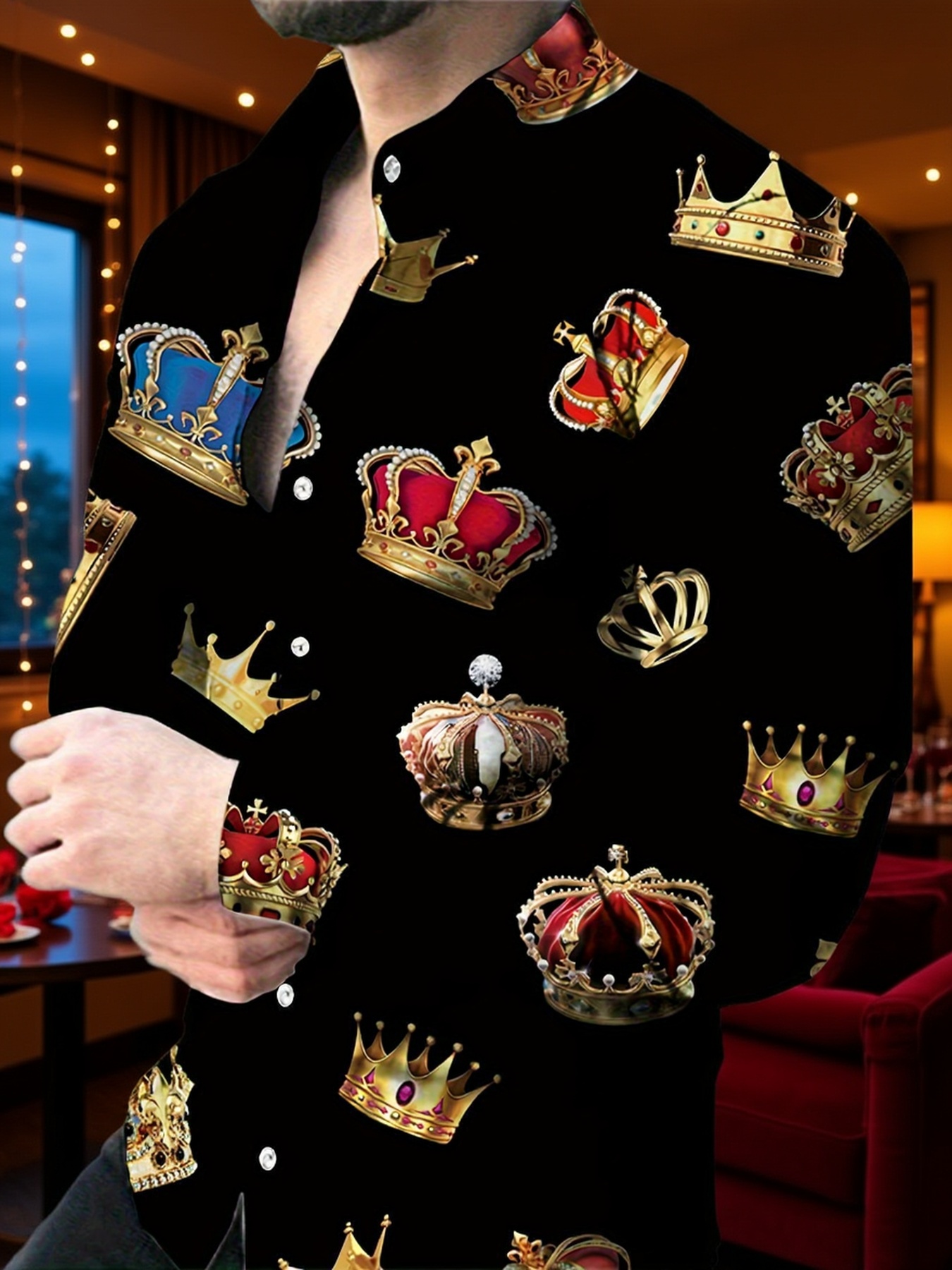 Long-Sleeve Polo Shirt with 3D Pattern Printing