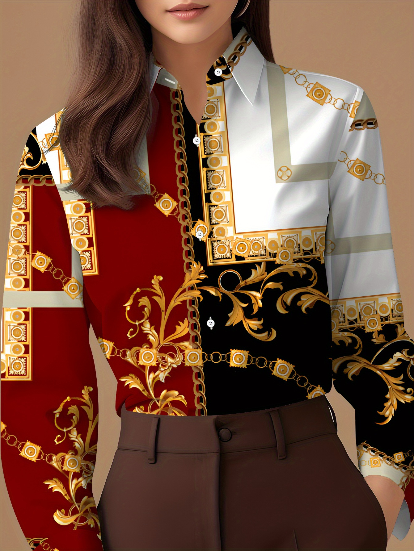 Ladies' Long-Sleeve Shirt Floral Luxurious Pattern