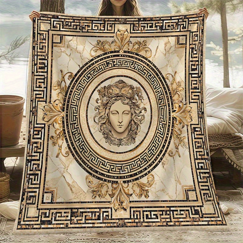 Greek Pattern Medusa Printed Soft Flannel Blanket - Image 3