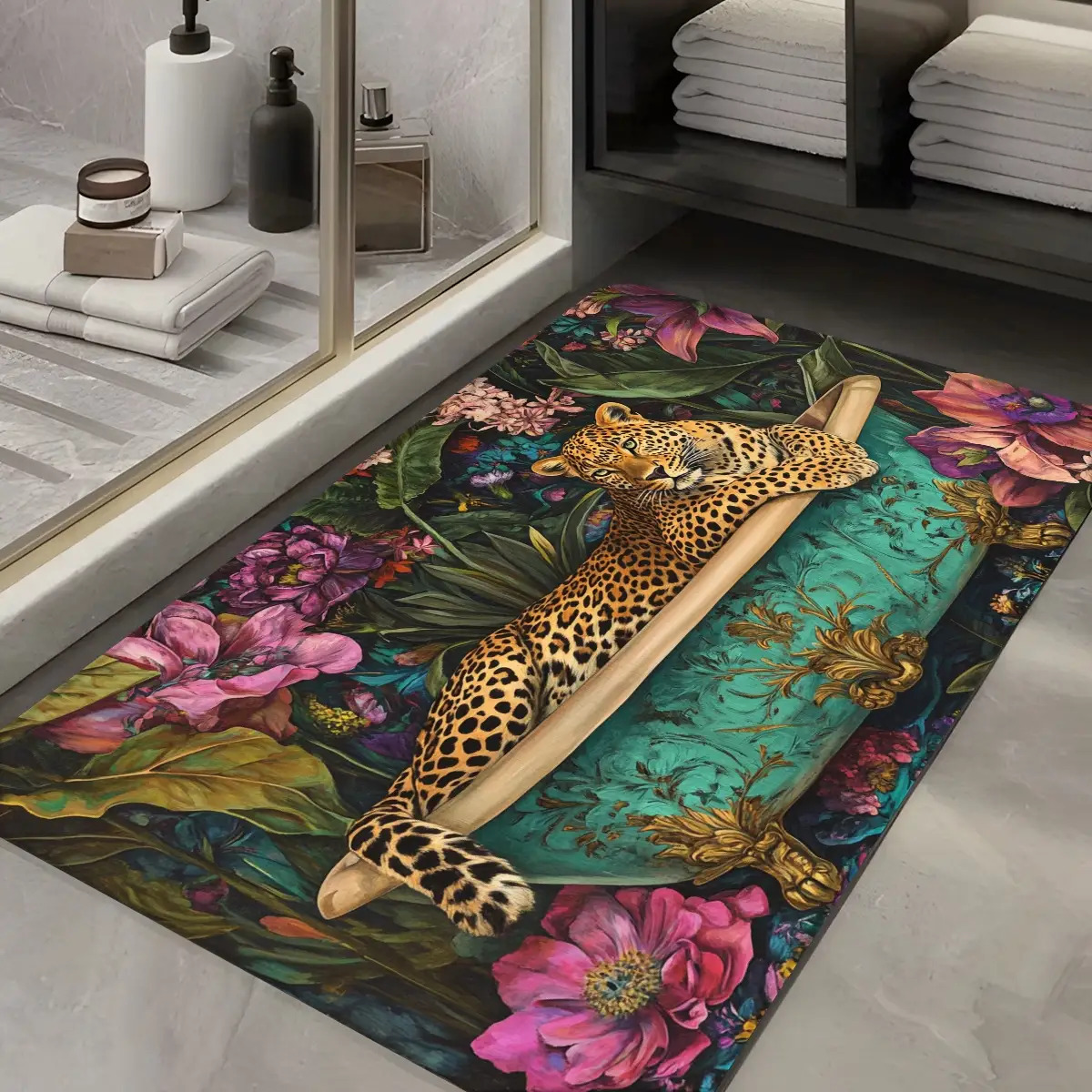 Luxurious Leopard-Print Bathroom, Ultra-Soft Flannel Non-Slip - Image 9