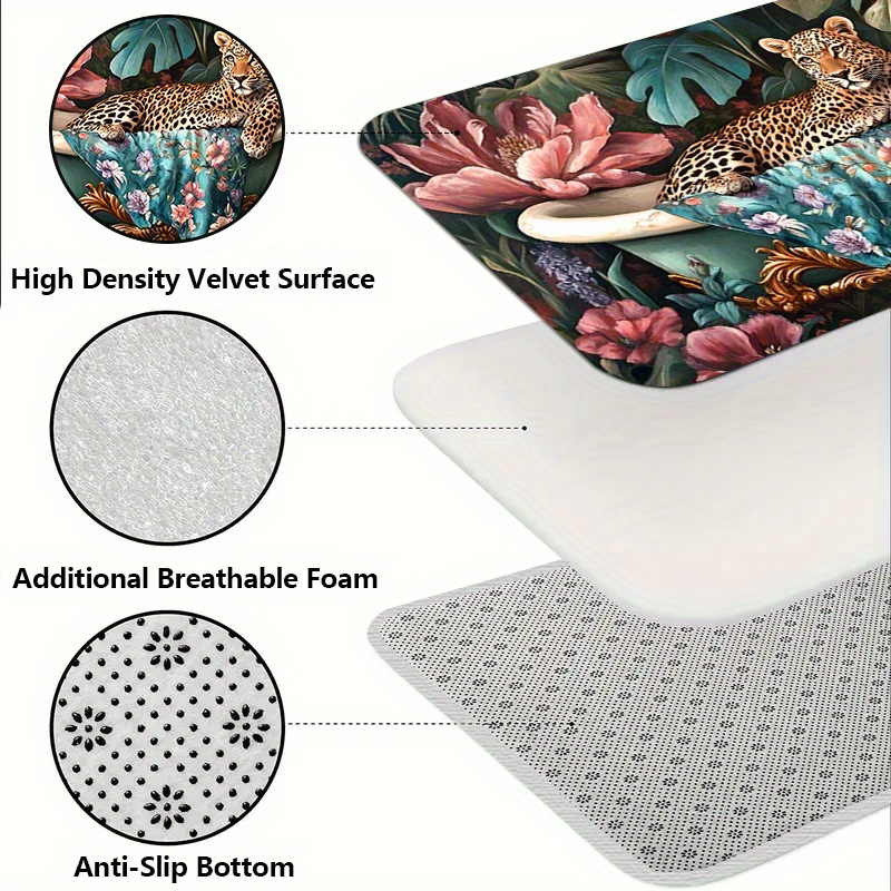 Elegant Leopard Design Bathroom Mat with Floral Patterns - Image 7