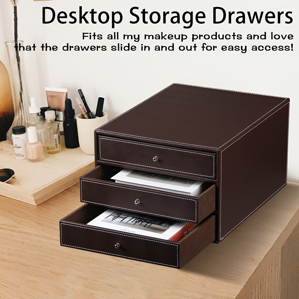 3 Interlayers, PU Leather Stackable Desktop Storage Drawer/Office Drawer Storage - Image 2
