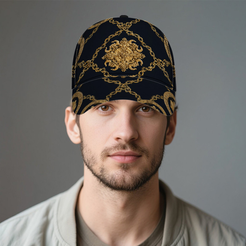 Golden Baroque Chains Print Baseball Cap - Image 8