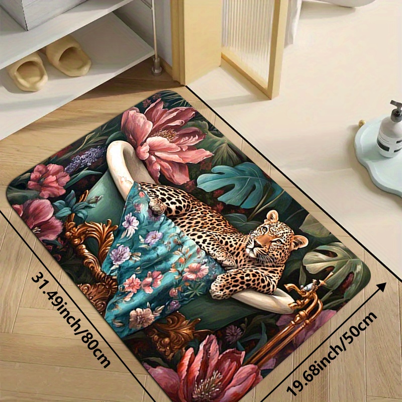 Elegant Leopard Design Bathroom Mat with Floral Patterns - Image 6
