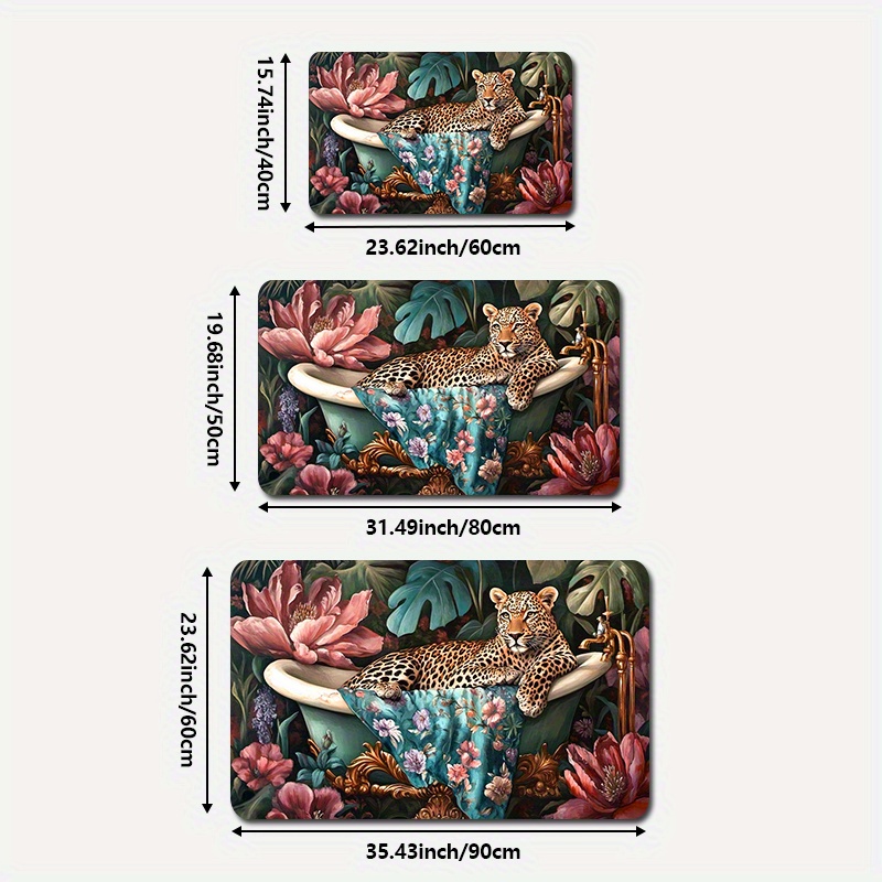 Elegant Leopard Design Bathroom Mat with Floral Patterns - Image 5
