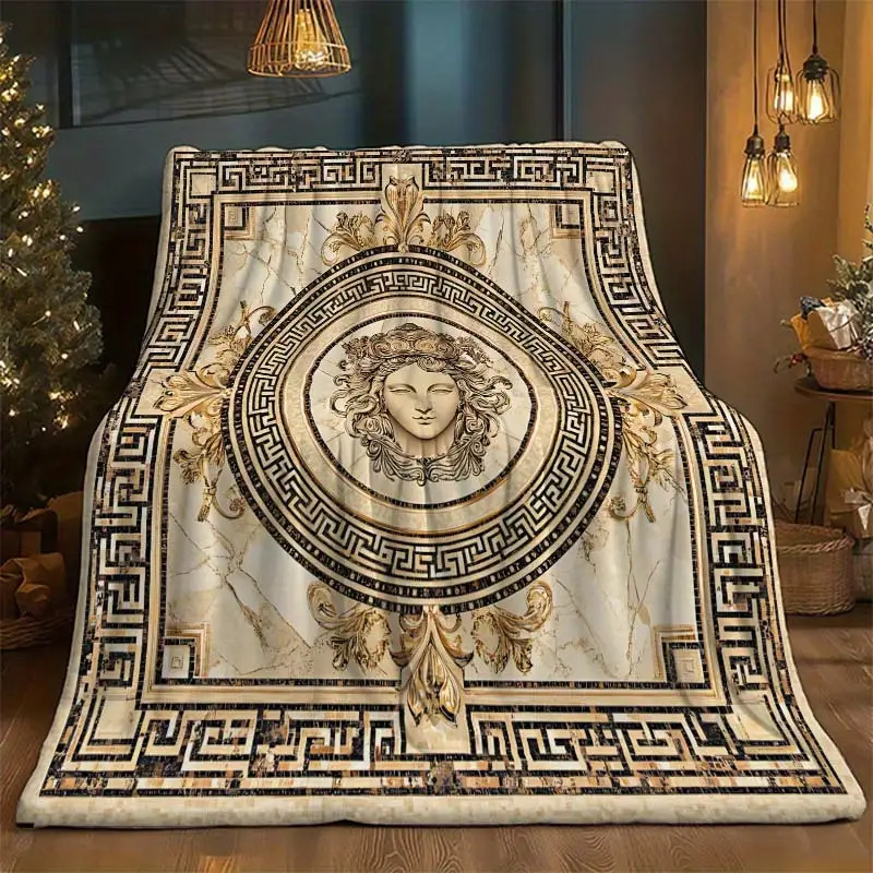 Greek Pattern Medusa Printed Soft Flannel Blanket