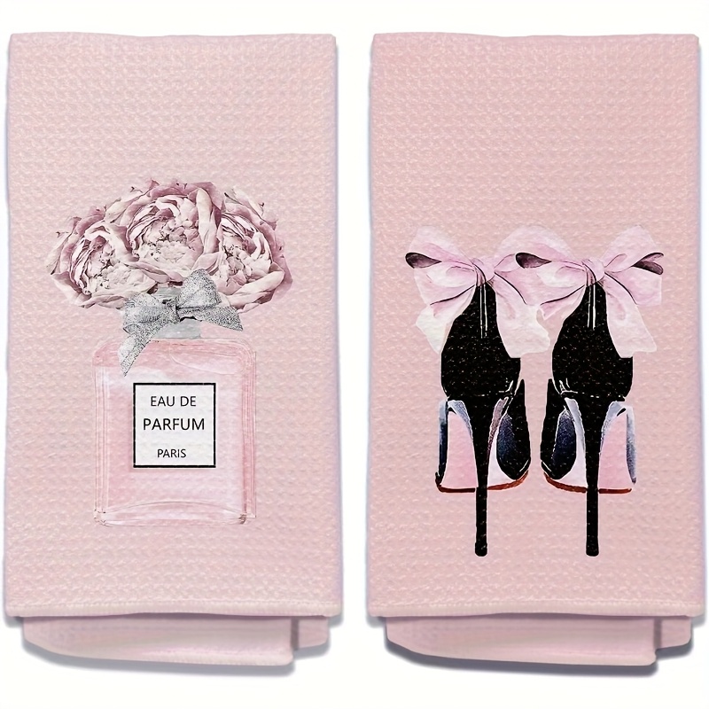 2 Pink and Black Lavish Bathroom Towels - Image 4