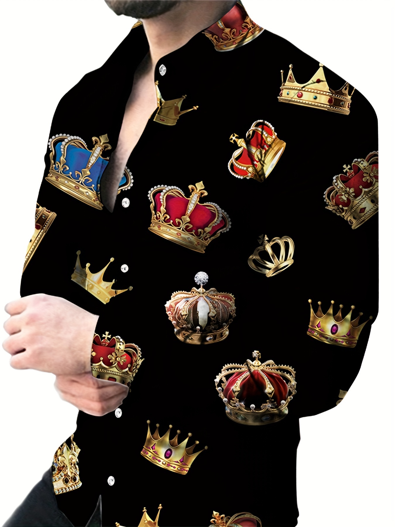 Casual Crown Print Long Sleeve Shirt