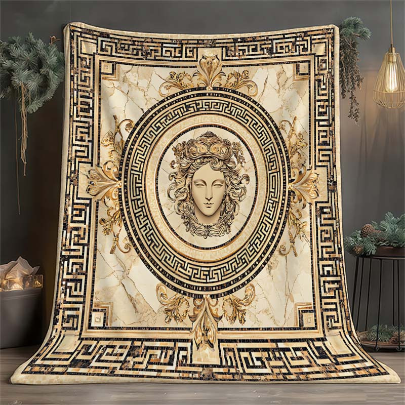 Greek Pattern Medusa Printed Soft Flannel Blanket - Image 2