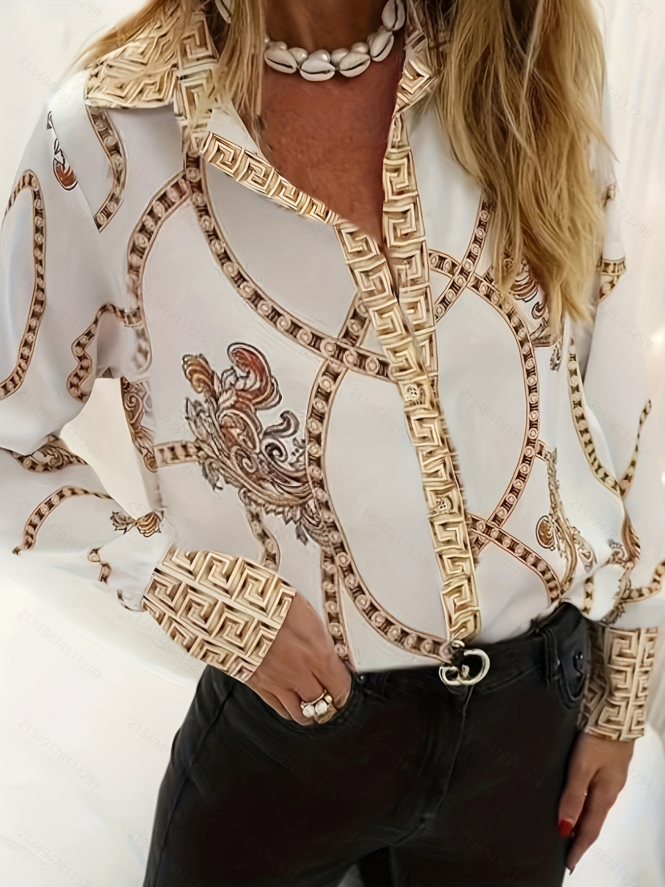 Classic Collar Button- Shirt - Elegant Long Sleeve Blouse - Image 2