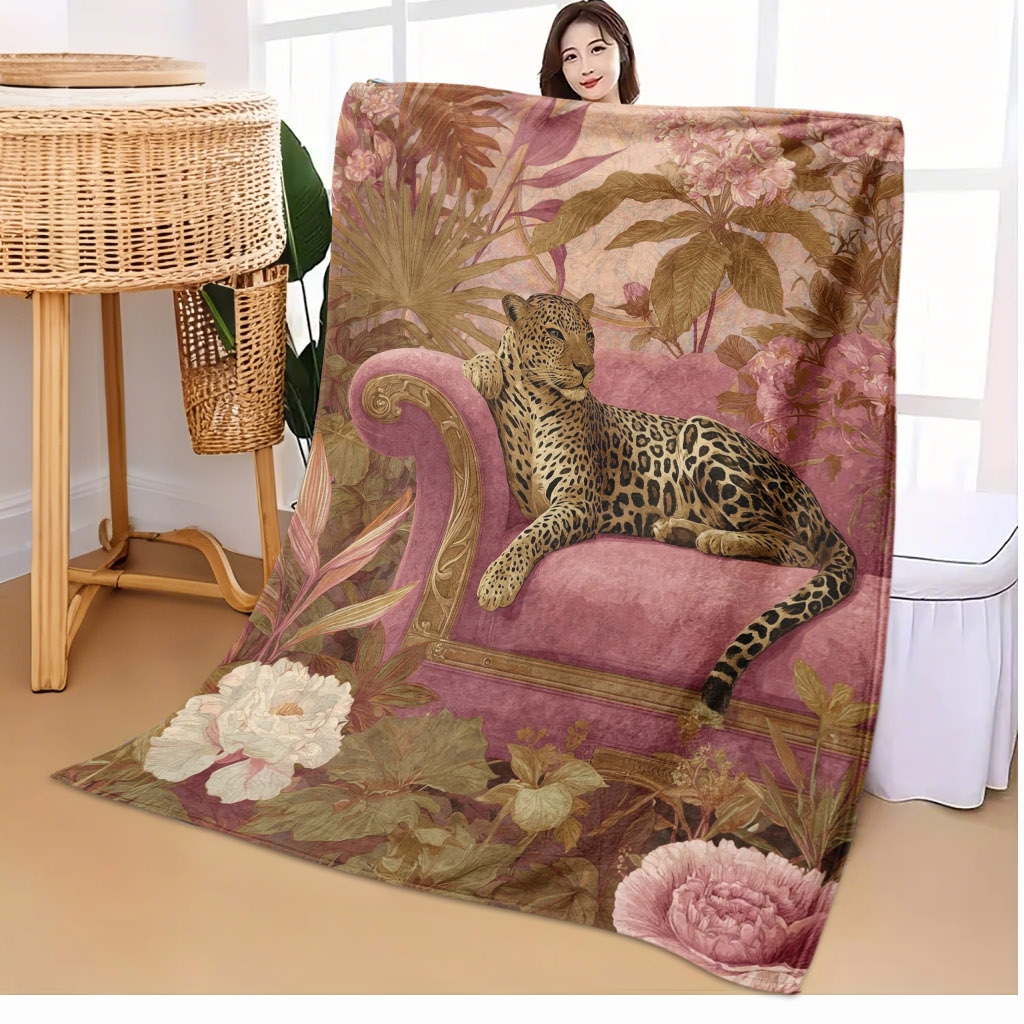 Comfortable Leopard Floral Sofa Digital Print Blanket, Suitable for All Seasons + FREE GIFT