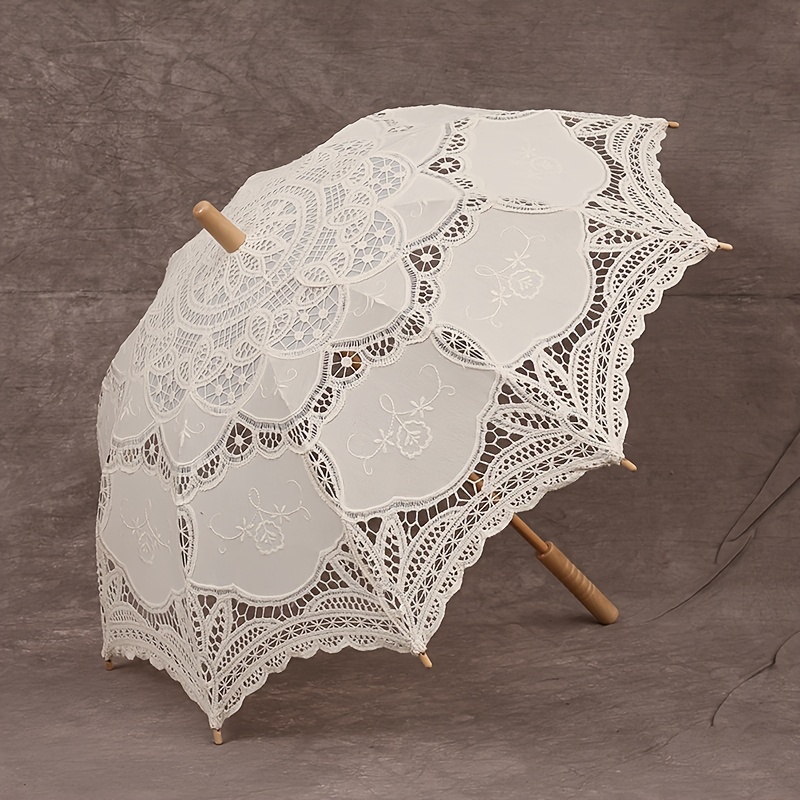 Elegant Embroidered Lace Umbrella for White Wedding Dress - Image 12